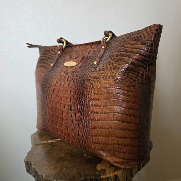 Brahmin Medium Asher Toasted Melbourne Croc Embossed Tote Leather Bag - Picture 5 of 16